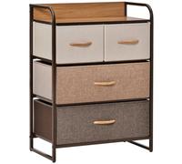 Meuble De Rangement Chiffonnier 4 Tiroirs En Tissu 58 X 29 X 78,5 Cm Marron Beige Brun Marron