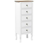 Meuble de rangement chiffonnier style néo-rétro 5 tiroirs poignées boutons bois MDF blanc