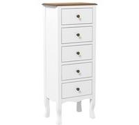 Meuble de rangement chiffonnier style néo-rétro 5 tiroirs poignées boutons bois MDF blanc Blanc G