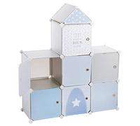 Meuble de Rangement Colonne - Forme Château - Coloris Bleu Gris et Blanc