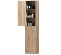 Meuble de rangement colonne - HOMCOM - 2 portes et 4 étagères réglables - 40 x 35 x 180 cm - bois naturel