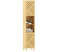 Meuble de rangement colonne - HOMCOM - étagères réglables - portes et pieds en bambou - 32x30x170cm - effet bois naturel