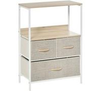 HOMCOM Commode Meuble de Rangement avec 3 tiroirs Tissus, étagère et Plateau supérieur, Petit Meuble d'appoint - 58L x 29P x 81,5H cm - Naturel et métal Blanc