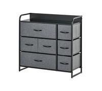 HOMCOM Commode 7 tiroirs Meuble de Rangement tiroir en Tissu Pliant - Structure Acier Noir - 80L x 29l x 78,5H cm, Chambre, entrée, Salon, Noir et Gris