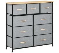 Meuble De Rangement Commode 9 Tiroirs Plateau Acier Mdf Non Tissé Effet Bois Clair Noir Gris Gris
