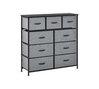 Meuble de rangement commode 9 tiroirs plateau acier MDF non tissé noir gris
