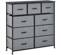 Meuble De Rangement Commode 9 Tiroirs Plateau Acier Mdf Non Tissé Noir Gris Gris
