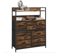 Meuble de rangement commode - HOMCOM - 7 tiroirs en tissu pliables et amovibles étagères ouvertes, brun rustique