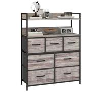 Meuble de rangement commode - HOMCOM - 7 tiroirs en tissu pliables et amovibles étagères ouvertes, gris