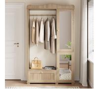 Meuble de rangement compact pour chambre - Armoire avec miroir, porte-manteau, tiroir et 2 portes - Idéal aussi pour l'entrée