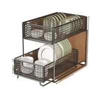 Meuble de rangement coulissant for cuisine, évier multicouche, panier super profond, matériau métallique(Black medium)