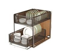 Meuble de rangement coulissant for cuisine, évier multicouche, panier super profond, matériau métallique(Black large)