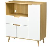 Meuble de rangement cuisine pour micro-ondes, 1 tiroir, 2 placards une étagère, 90 x 40 x 98,5 cm, bois et blanc