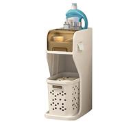 Meuble de rangement d'angle fin pour salle de bain avec tiroirs et panier à linge, distributeur de papier toilette, armoire blanche peu encombrante