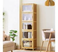Meuble de rangement d'angle moderne en bambou pour salle de bain, cuisine, salon, design haut et étroit avec portes et étagères, meuble élégant et fonctionnel