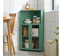 Meuble de rangement d'angle multifonction sur pied en bambou avec portes doubles ouvertes en acrylique haute définition
