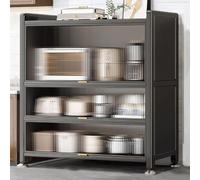 Meuble de rangement de cuisine à 4 niveaux pour micro-ondes - Support réglable avec porte rabattable, organisateur de comptoir pour épices, casseroles et poêles, 120 cm