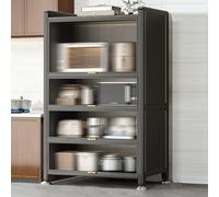Meuble de rangement de cuisine avec portes transparentes - Rangement autonome multifonctionnel pour micro-ondes, four, épices, casseroles et poêles
