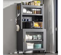 Meuble de rangement de cuisine en métal à 5 niveaux, support réglable pour micro-ondes et grille de boulangerie avec porte rabattable, robuste pour la maison et le bureau, grande capacité (style C, 42