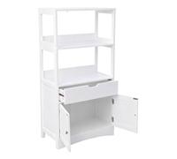 Meuble de Rangement de Salle de Bain, Armoire Haute, Bibliothèque, avec 2 Compartiments Ouverts, 1 Tiroir et 1 Placard, Blanc