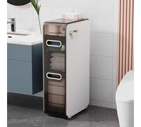 Meuble de rangement de salle de bain autonome mince avec 4 tiroirs et roulettes Support de papier toilette à 3 niveaux Gain de place pour les petits espaces et les espaces Design moderne