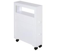 HOMCOM Meuble de Rangement de Salle de Bain sur Roulette, Armoire WC Toilettes étroit, avec étagère Ouverte et 2 tiroirs, Charge 20 kg, 16 x 52 x 71,5 cm, Blanc