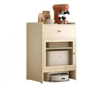 Meuble de Rangement élégant et Discret pour Robot aspirateur, Table d'appoint multifonctionnelle avec Portes et tiroir, Support pour aspirateur Robot pour Salon et Chambre à Coucher.(Blanc)