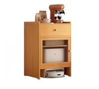 Meuble de Rangement élégant et Discret pour Robot aspirateur, Table d'appoint multifonctionnelle avec Portes et tiroir, Support pour aspirateur Robot pour Salon et Chambre à Coucher.(Brun)