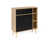 Meuble de rangement EMMIE scandinave bois et noir avec placard et tiroir