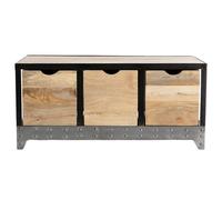 Meuble de rangement industriel en bois manguier massif et métal noir 3 tiroirs L100 cm ATELIER