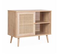 | Meuble de rangement en cannage 80x39x658cm Bohème - Naturel - 2 niveaux - 1 porte - pieds scandinaves buffet bas
