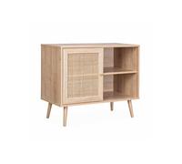 Alice's Home - Meuble de Rangement en cannage 80x39x65.8cm Bohème - Naturel - 2 Niveaux - 1 Porte - Pieds scandinaves. Buffet Bas