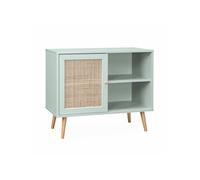 | Meuble de rangement en cannage 80x39x658cm Bohème - Vert céladon- 2 niveaux - 1 porte - pieds scandinaves buffet bas