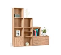 IDMarket Meuble de rangement en escalier Liam 4 niveaux Bois façon hêtre avec porte et tiroirs