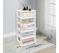 Meuble de rangement en plastique à 5 étages avec 4 roues, organiseur de tiroir, étagère à tiroirs, pour bureau, école, papeterie, papier A4, manuels, bijoux, cosmétiques, blanc, 40 x 33 x 98 cm