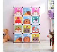 Meuble de Rangement Enfant 12 Cubes Plastiques, Armoire modulable avec Portes, pour vêtements, Chaussures, Jouets, Sacs d'école,