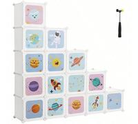 Meuble De Rangement Enfant 15 Cubes, Armoire Modulable, En Plastique, Blanc Blanc
