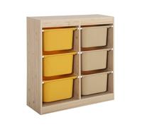 Meuble de rangement enfant 6 bacs de rangement en plastique moutarde taupe - Sora