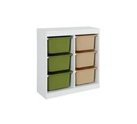 sweeek - Meuble de Rangement Enfant 6 bacs de Rangement en Plastique Vert Olive Taupe - Sora