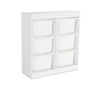 Meuble de rangement enfant. blanc. 6 bacs de rangement en plastique