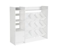 Meuble de rangement enfant. blanc. 9 bacs de rangement. 4 étagères. 1 porte