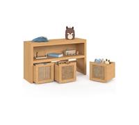 Meuble de rangement enfant EDHEN bois et cannage 3 tiroirs cubes sur roulettes