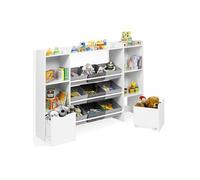 Meuble de rangement enfant MANA 7 étagères, 9 bacs en tissu et 2 cubes sur roulettes blanc