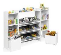 IDMarket Meuble de rangement enfant MANA, 7 étagères, 9 bacs en tissu, 2 cubes sur roulettes, Blanc