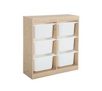 Meuble de rangement enfant. naturel. 6 bacs de rangement en plastique
