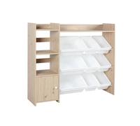 sweeek - Meuble de Rangement Enfant. Naturel. 9 bacs de Rangement. 4 étagères. 1 Porte