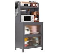 Meuble de rangement et support pour micro-ondes à 4 niveaux - Étagère de cuisine noire avec porte rabattable, fond de panier à monter soi-même pour rangement de garage, garde-manger et cuisi