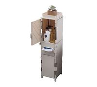 Meuble de rangement étroit autonome avec tiroirs et étagères pour économiser de l'espace pour petites salles de bains et espaces restreints, solution de rangement élégante et fonctionnelle