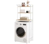 Meuble de rangement EUGAD en métal et bois pour machine à laver, étagère de rangement sur pied pour toilettes avec porte-serviettes à 3 niveaux, étagère de salle de bain Light Oak and Black