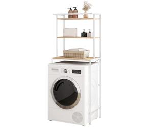 Meuble de rangement EUGAD en métal et bois pour machine à laver, étagère de rangement sur pied pour toilettes avec porte-serviettes à 3 niveaux, étagère de salle de bain Light Oak and White